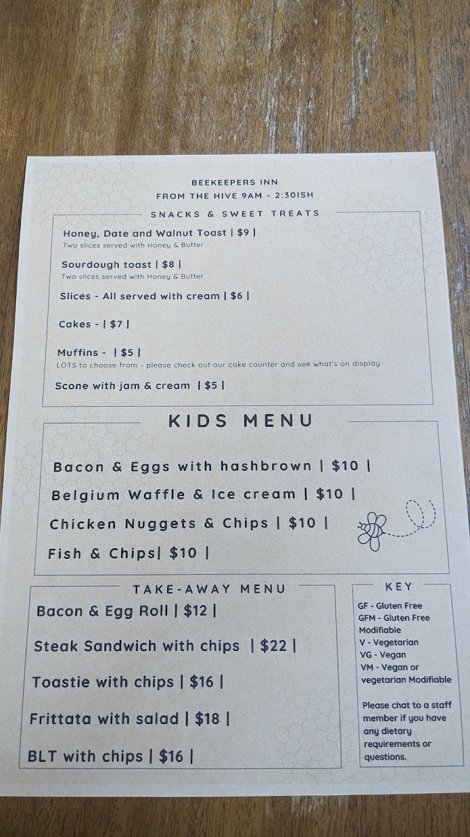 Menu The Beekeeper's Inn-1